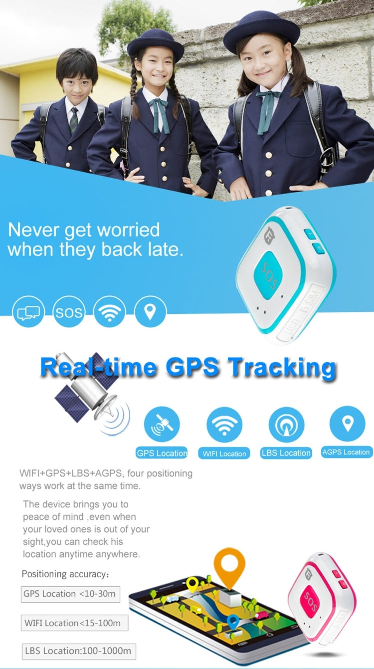REACHFAR V28 Necklace Style GSM Mini LBS WiFi AGPS Tracker SOS Communicator(Blue) - free shipping - PMC Jewellery - Order now!