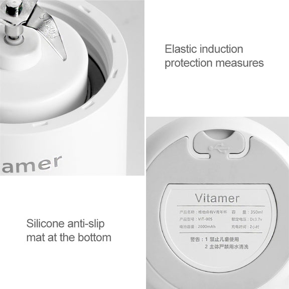 Vitamer USB Mini Portable Juicer Juice Blender Lemon Fruit Squeezers Reamers Bottle (Pink)