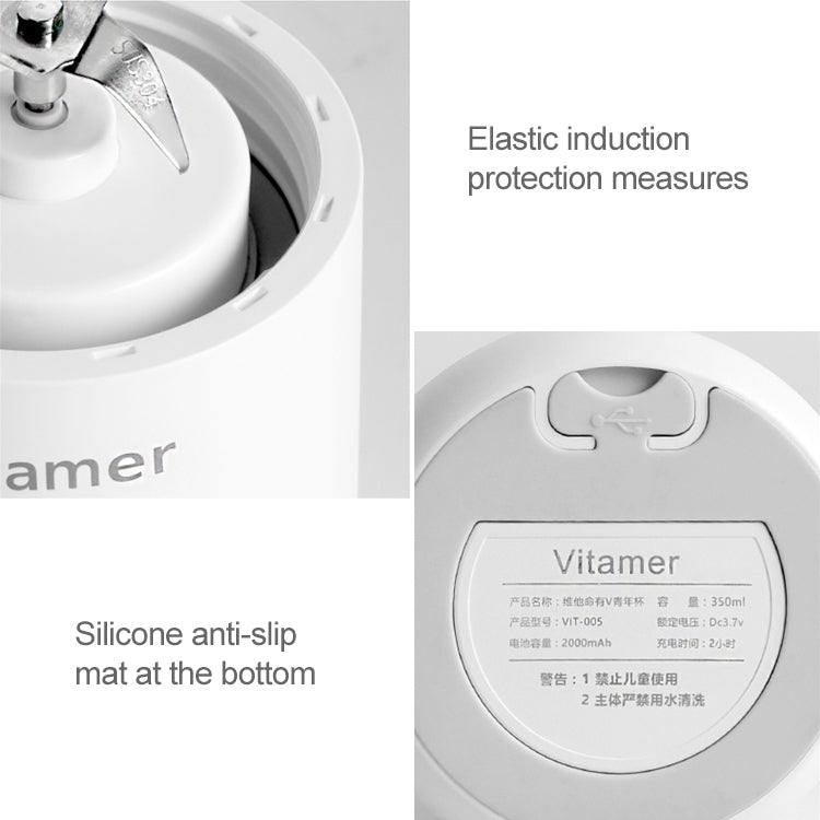 Vitamer USB Mini Portable Juicer Juice Blender Lemon Fruit Squeezers Reamers Bottle (Pink)