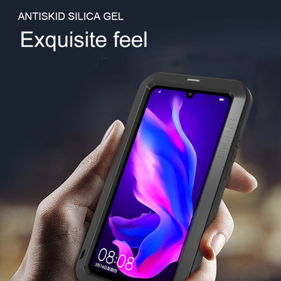 LOVE MEI Powerful Dustproof Shockproof Splashproof Metal + Silicone Combination Case for Huawei P30 Lite (Black)