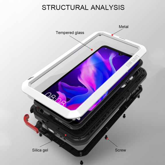 LOVE MEI Powerful Dustproof Shockproof Splashproof Metal + Silicone Combination Case for Huawei P30 Lite (Black)