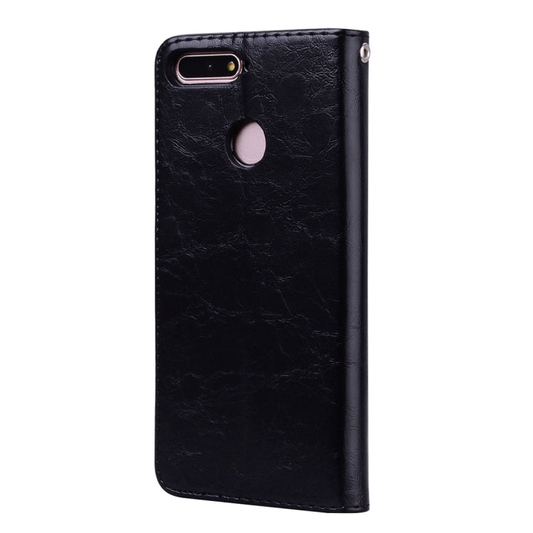 Business Style Oil Wax Texture Horizontal Flip Leather Case for Huawei Honor 7A (with fingerprint hole), with Holder & Card Slots & Wallet(Black)