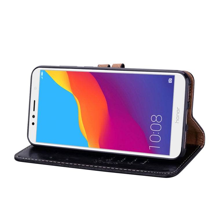 Business Style Oil Wax Texture Horizontal Flip Leather Case for Huawei Honor 7A (with fingerprint hole), with Holder & Card Slots & Wallet(Black) - Honor Cases by PMC TechLife | Online Shopping South Africa | PMC TechLife