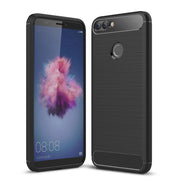 For Huawei  P smart / Enjoy 7S Brushed Texture Carbon Fiber Shockproof TPU Protective Back Case (Black)