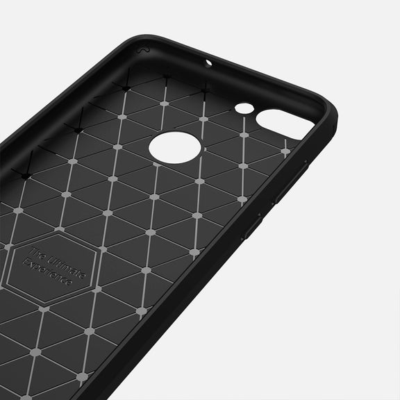 For Huawei  P smart / Enjoy 7S Brushed Texture Carbon Fiber Shockproof TPU Protective Back Case (Black)