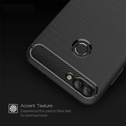 For Huawei  P smart / Enjoy 7S Brushed Texture Carbon Fiber Shockproof TPU Protective Back Case (Black)