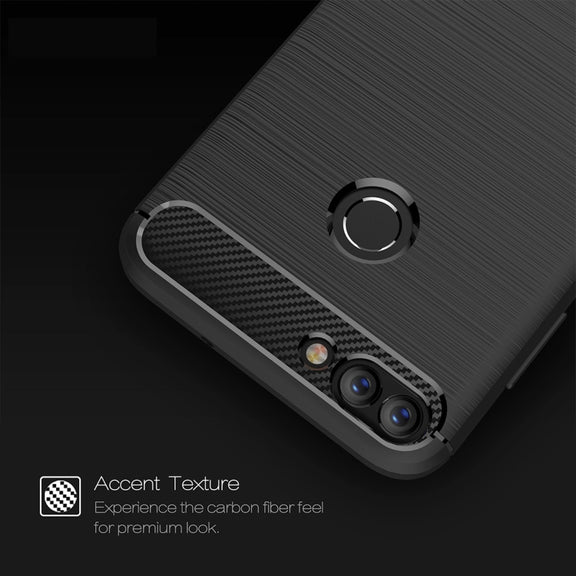 For Huawei  P smart / Enjoy 7S Brushed Texture Carbon Fiber Shockproof TPU Protective Back Case (Black)