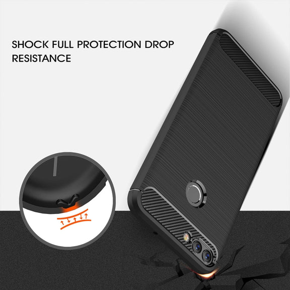 For Huawei  P smart / Enjoy 7S Brushed Texture Carbon Fiber Shockproof TPU Protective Back Case (Black)