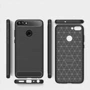 For Huawei  P smart / Enjoy 7S Brushed Texture Carbon Fiber Shockproof TPU Protective Back Case (Black)