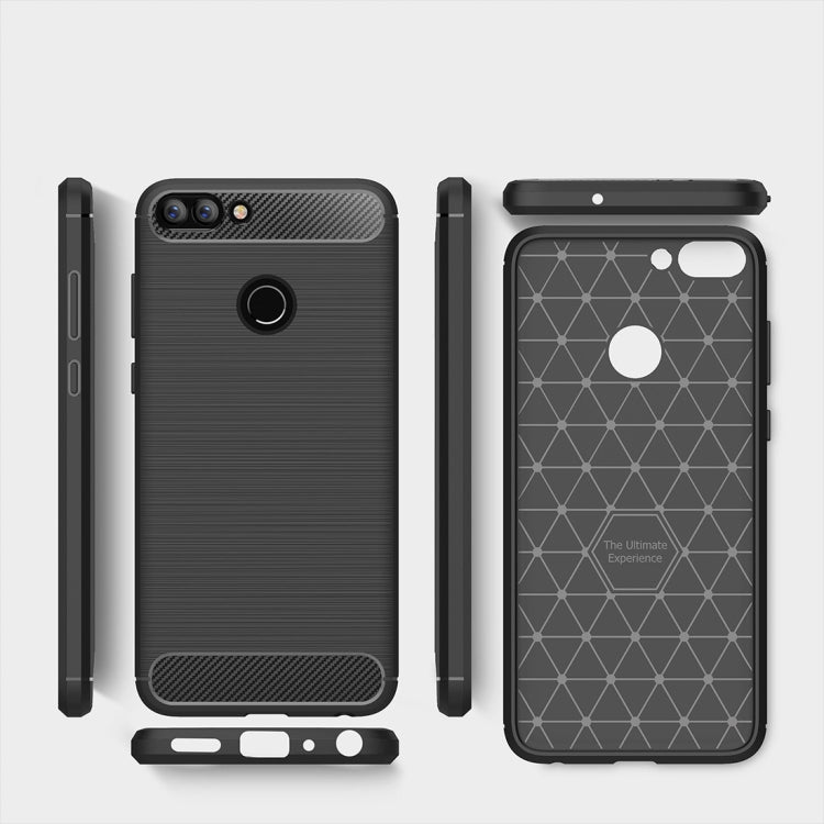 For Huawei  P smart / Enjoy 7S Brushed Texture Carbon Fiber Shockproof TPU Protective Back Case (Black)