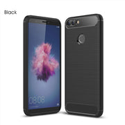 For Huawei  P smart / Enjoy 7S Brushed Texture Carbon Fiber Shockproof TPU Protective Back Case (Black)