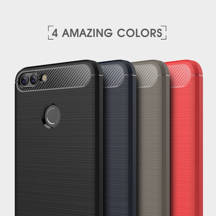 For Huawei  P smart / Enjoy 7S Brushed Texture Carbon Fiber Shockproof TPU Protective Back Case (Black)