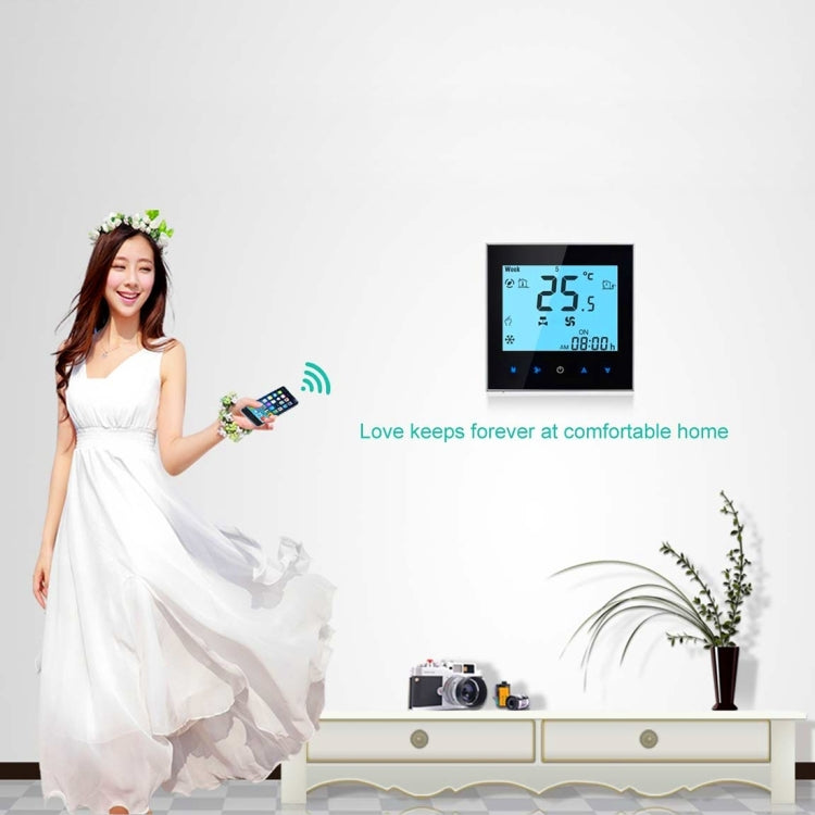 LCD Display Air Conditioning 2-Pipe Programmable Room Thermostat for Fan Coil Unit, Supports Wifi(White)