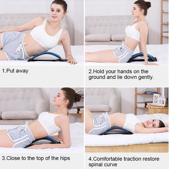Lumbar Traction Stretching Device Posture Corrector Waist Support Spine Pain Relief Back Massage Stretcher(Red + White)