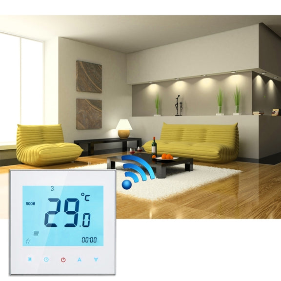 BHT-1000-GA-WIFI 3A Load Water Heating Type Touch LCD Digital WiFi Heating Room Thermostat, Display Clock / Temperature / Periods / Time / Week / Heat etc.(White)