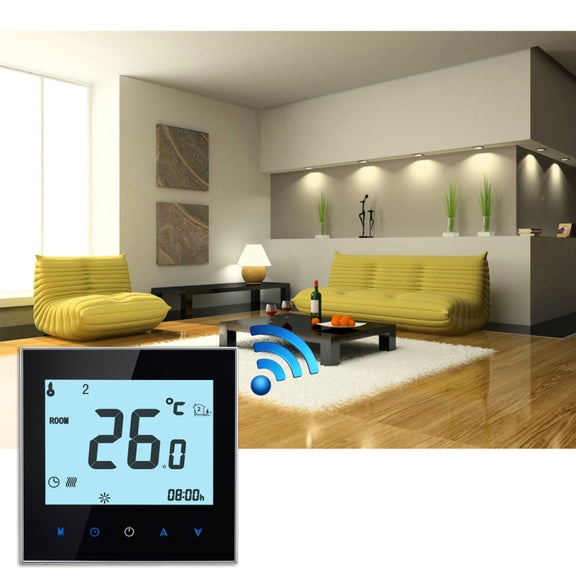 BHT-1000-GB-WIFI 16A Load Electronic Heating Type Touch LCD Digital WiFi Heating Room Thermostat with Sensor, Display Clock / Temperature / Periods / Time / Week / Heat etc.(Black)