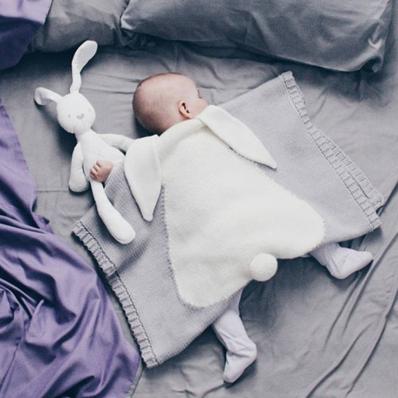 Rabbit Pattern Stereoscopic Ears Baby Knitted Blanket(Grey)