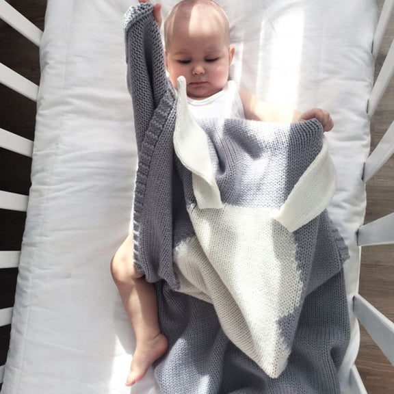 Rabbit Pattern Stereoscopic Ears Baby Knitted Blanket(Grey)