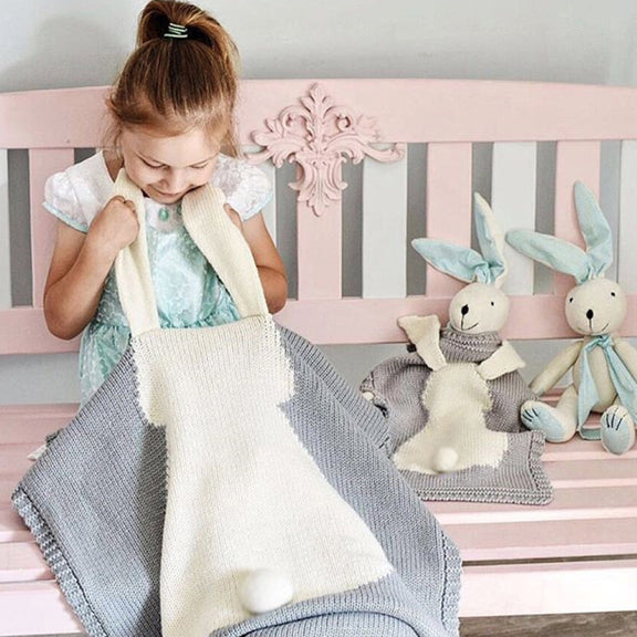 Rabbit Pattern Stereoscopic Ears Baby Knitted Blanket(Grey)