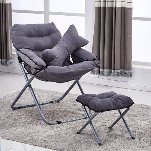 Creative Lazy Folding Sofa Living Room Single Sofa Chair Tatami Lounge Chair with Footrest / Pillow(Grey)