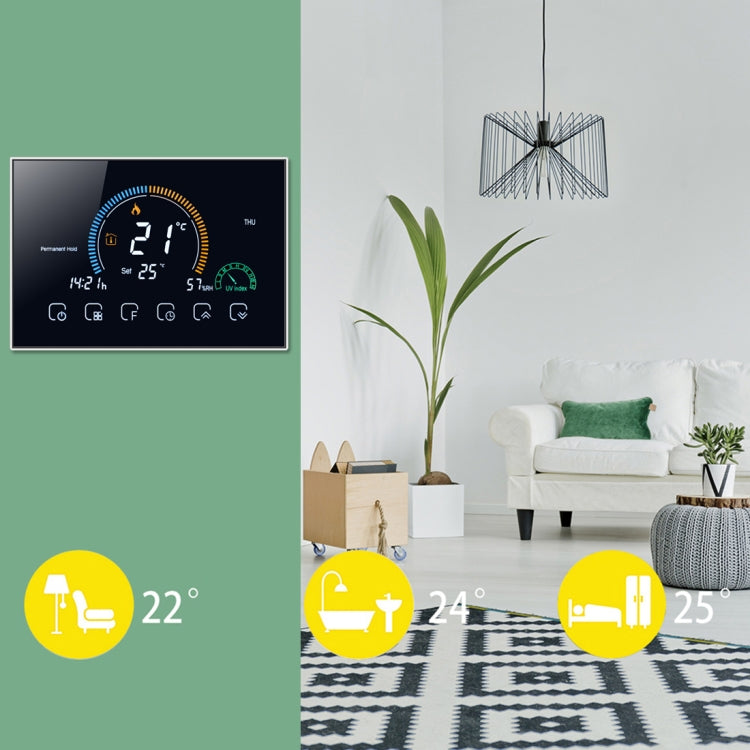 BHT-8000-GA Control Water Heating Energy-saving and Environmentally-friendly Smart Home Negative Display LCD Screen Round Room Thermostat without WiFi(Black)