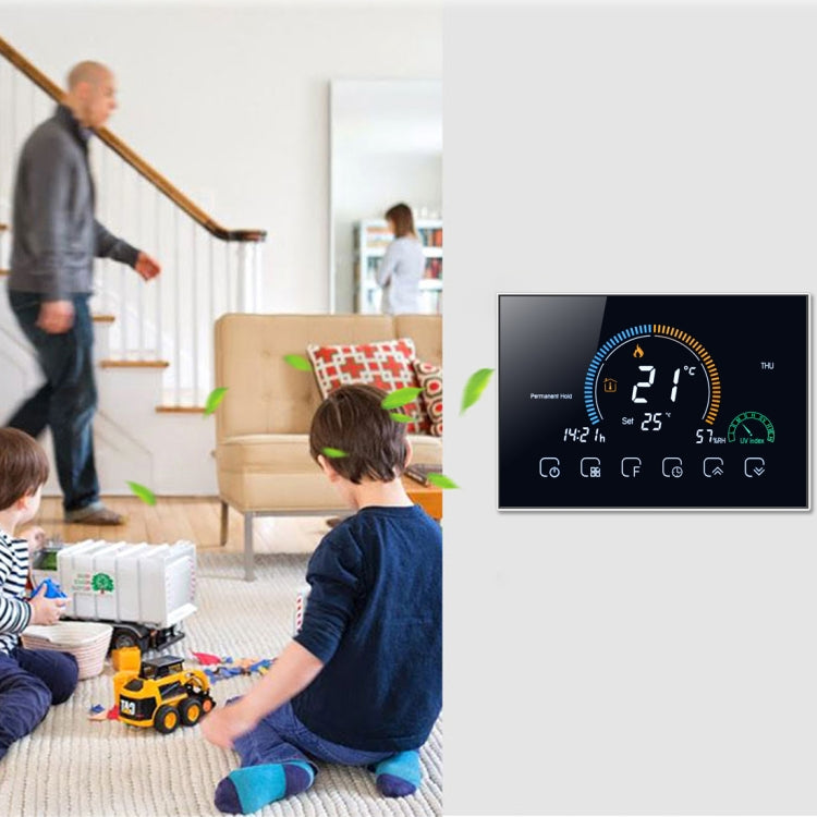 BHT-8000-GA Control Water Heating Energy-saving and Environmentally-friendly Smart Home Negative Display LCD Screen Round Room Thermostat without WiFi(Black)
