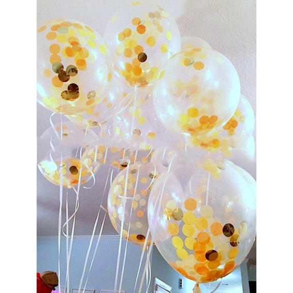 5 PCS 12 inch Transparent Gold Sequins Confetti Balloons, Holiday Party Wedding Decoration Confetti Balloons, Random Style Delivery