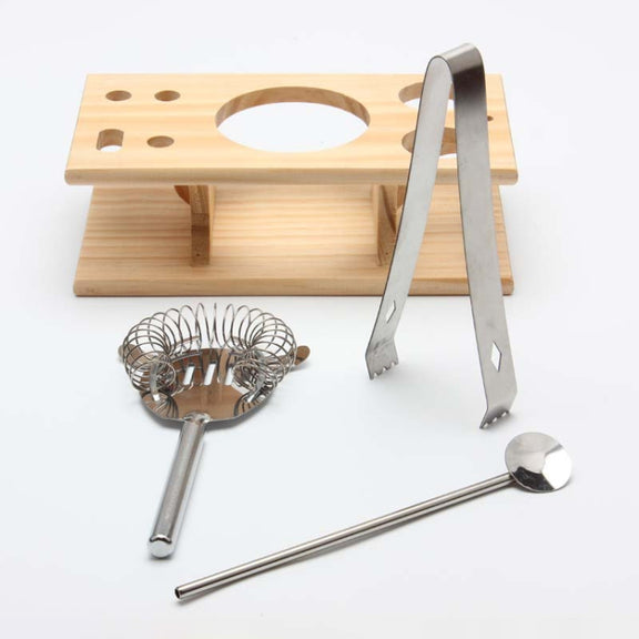 9 in 1 Stainless Steel Cocktail Shaker Tools Set with Wooden Mount, Capacity: 350ml