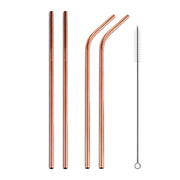 4pcs Reusable Stainless Steel Drinking Straw + Cleaner Brush Set Kit,  215*6mm(Rose Gold)