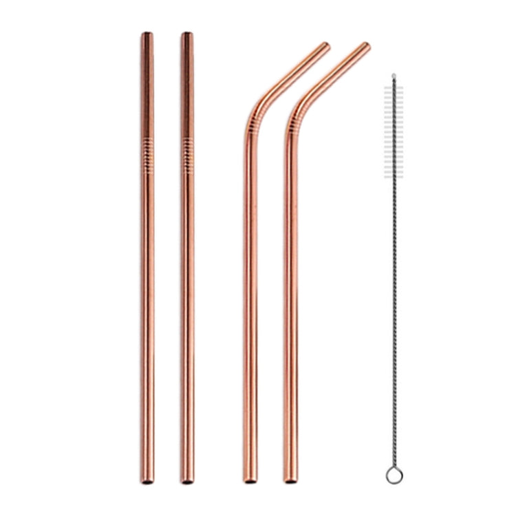 4pcs Reusable Stainless Steel Drinking Straw + Cleaner Brush Set Kit,  215*6mm(Rose Gold)