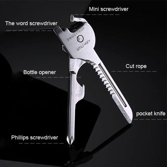 SWISS+TECH Stainless Steel 6 in 1 Multi-function Outdoor Key Chain, Foldable Mini Tools Key Ring - Mountaineering Outfit by PMC TechLife | Online Shopping South Africa | PMC TechLife