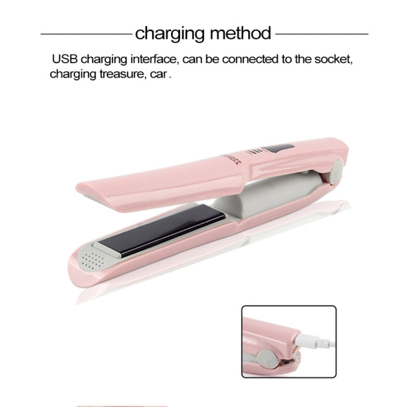 Wireless Mini USB Rechargeable Hair Straightener Hair Curler Double Purpose Hair Splint(White)