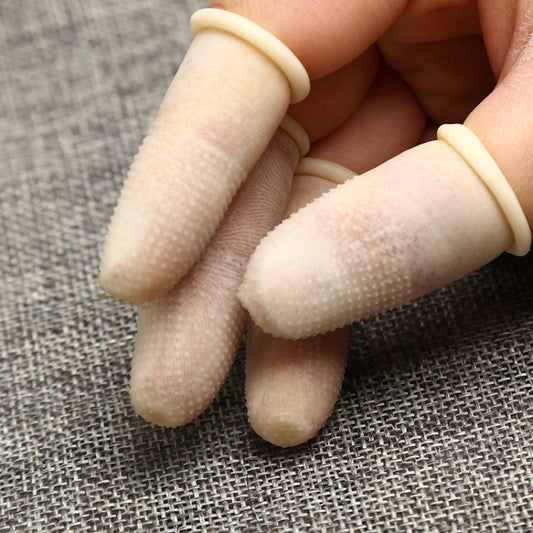 100pcs / Pack Antistatic Antislip Durable Fingertips Latex Protective Gloves, Size: M, 2.6*6.3cm(Khaki) - free shipping - PMC Jewellery - Order now!