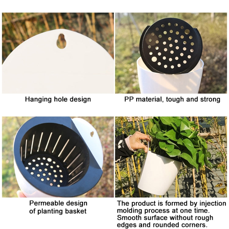 Self-Watering Planter Grow Plants Lazy Flower Pots Wall-hanging Round Resin Plastic Flower Pots, Size: 18x12.5x16cm(Black)
