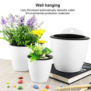 Self-Watering Planter Grow Plants Lazy Flower Pots Wall-hanging Round Resin Plastic Flower Pots, Size: 18x12.5x16cm(Black)