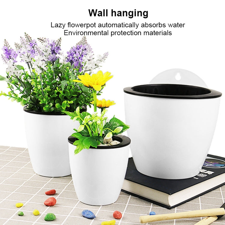 Self-Watering Planter Grow Plants Lazy Flower Pots Wall-hanging Round Resin Plastic Flower Pots, Size: 18x12.5x16cm(Black)