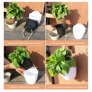Self-Watering Planter Grow Plants Lazy Flower Pots Wall-hanging Round Resin Plastic Flower Pots, Size: 18x12.5x16cm(Black)