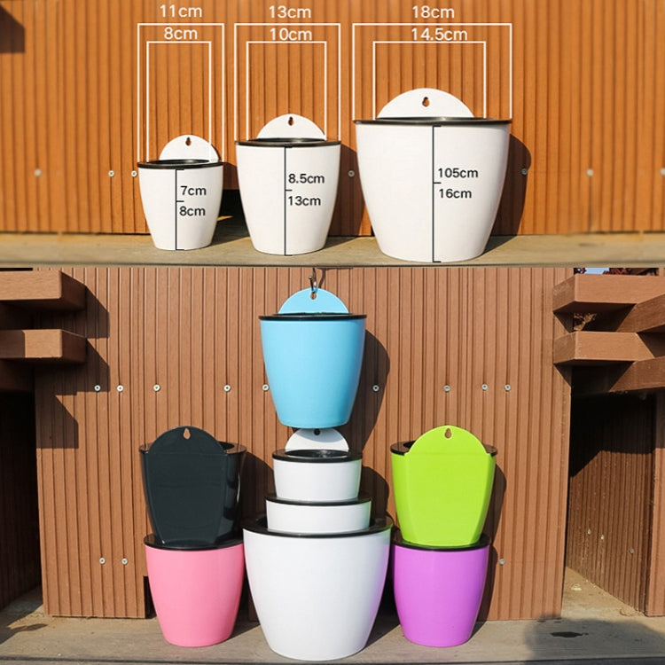 Self-Watering Planter Grow Plants Lazy Flower Pots Wall-hanging Round Resin Plastic Flower Pots, Size: 18x12.5x16cm(Black)