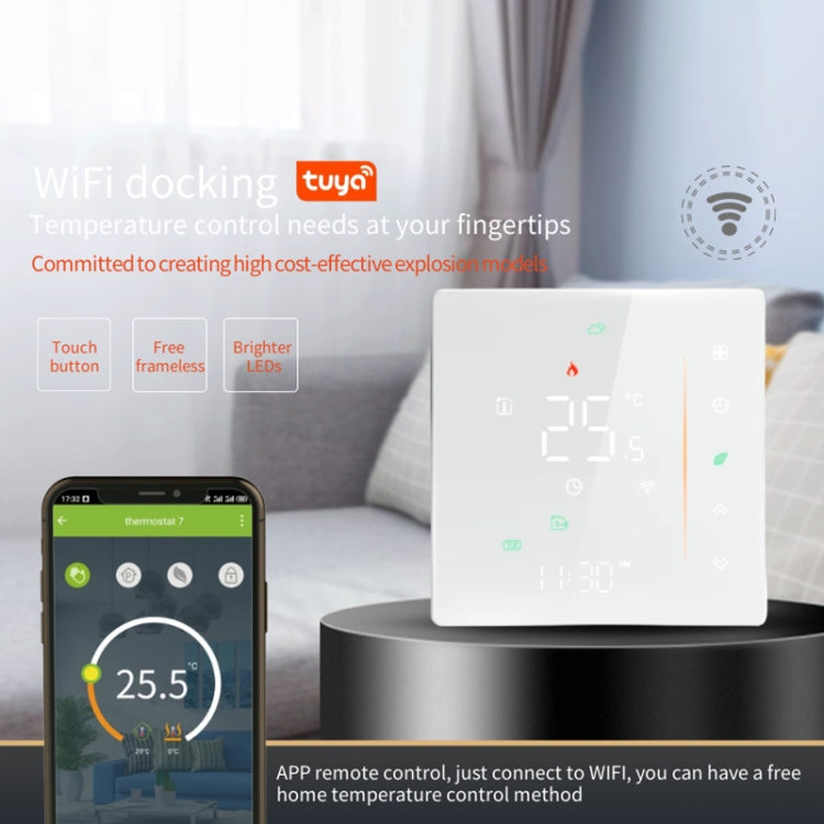 BHT-006GALW 95-240V AC 5A Smart Home Heating Thermostat for EU Box, Control Water Heating with Only Internal Sensor & WiFi Connection (White)