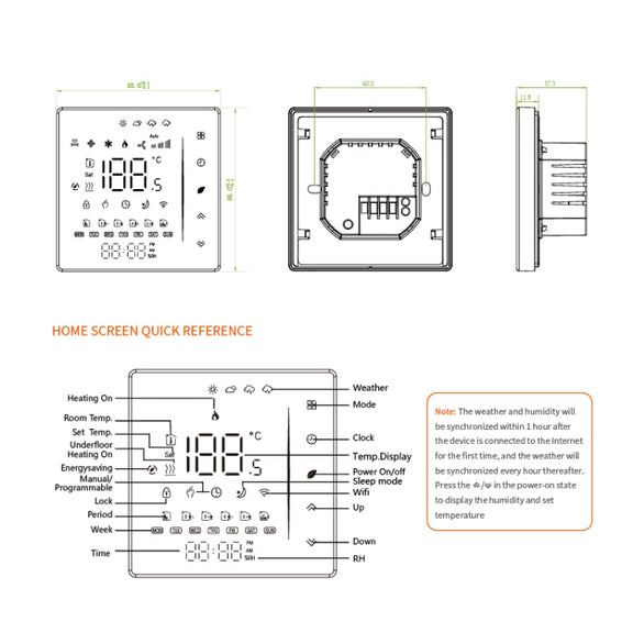 BHT-006GALW 95-240V AC 5A Smart Home Heating Thermostat for EU Box, Control Water Heating with Only Internal Sensor & WiFi Connection (White)