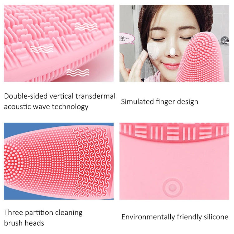 CNaier AE-618 Battery-powered Silicone Acoustic Wave Face Skin Care Electric Facial Cleanser (Pink)