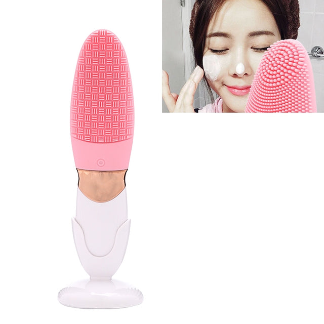 CNaier AE-618 Battery-powered Silicone Acoustic Wave Face Skin Care Electric Facial Cleanser (Pink)