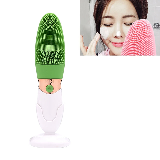 CNaier AE-618 Battery-powered Silicone Acoustic Wave Face Skin Care Electric Facial Cleanser (Green)