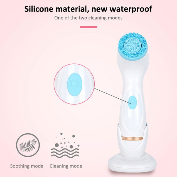 CNaier AE-868 Battery-powered Silicone Ultrasonic Vibration Face Skin Care Electric Facial Cleanser (Blue)