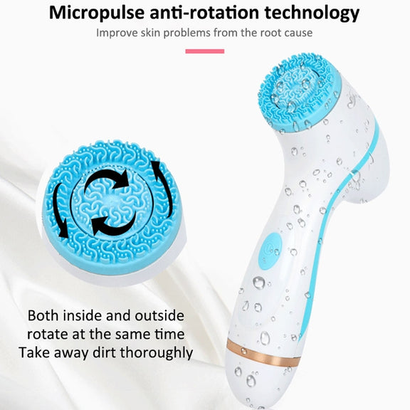 CNaier AE-868 Battery-powered Silicone Ultrasonic Vibration Face Skin Care Electric Facial Cleanser (Blue)