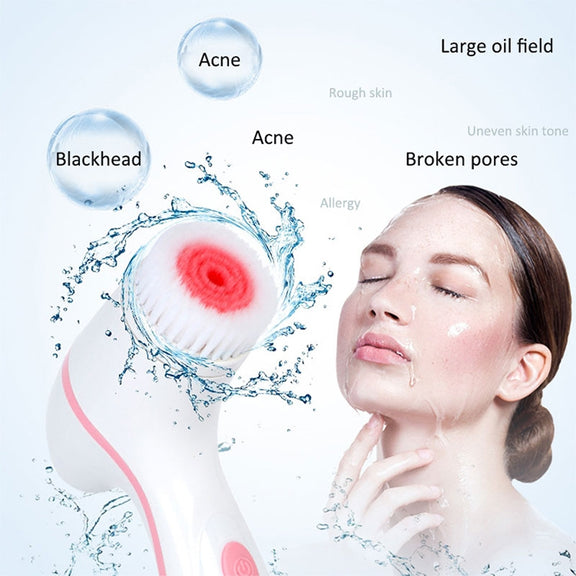 CNaier AE-868 Battery-powered Silicone Ultrasonic Vibration Face Skin Care Electric Facial Cleanser (Blue)