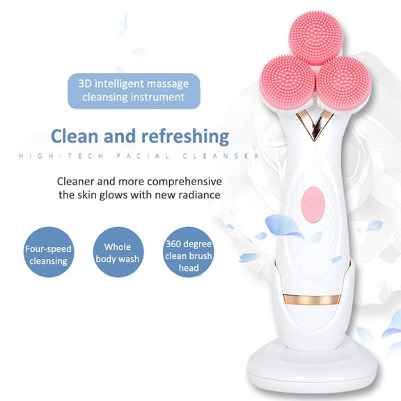 CNaier AE-878 USB Charging Silicone Face Skin Care Electric Facial Cleanser (Pink)