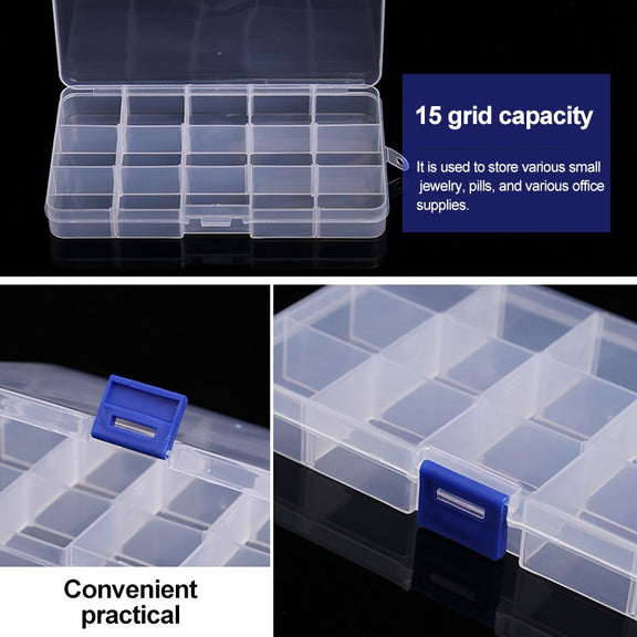 Removable Grid Plastic 15 Slots Box Organizer for Jewelry Earring Fishing Hook Small Accessories(White+Blue)