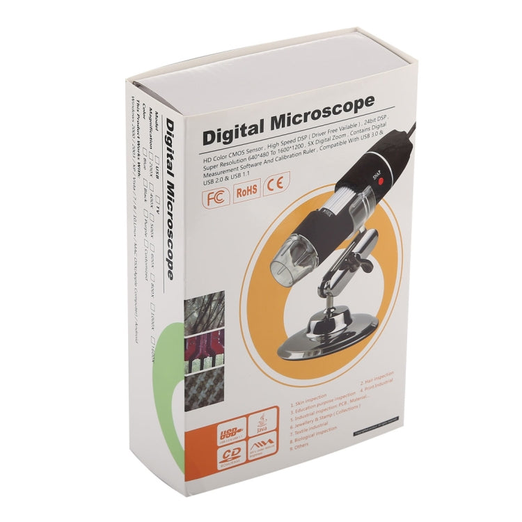 1600X Magnifier HD 0.3MP Image Sensor 2 in 1 USB Digital Microscope with 8 LED & Professional Stand
