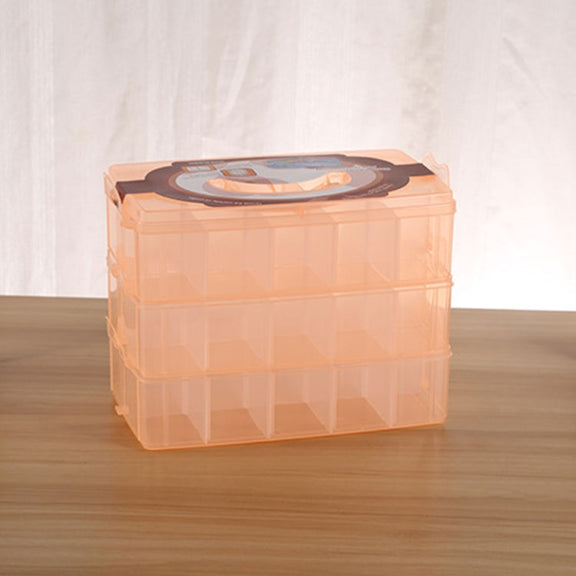 Large Storage Box Three Layer Large 36 Slots Plastic Craft Accessories Beards Jewelry Storage Box Container Home Organizer(Orange)